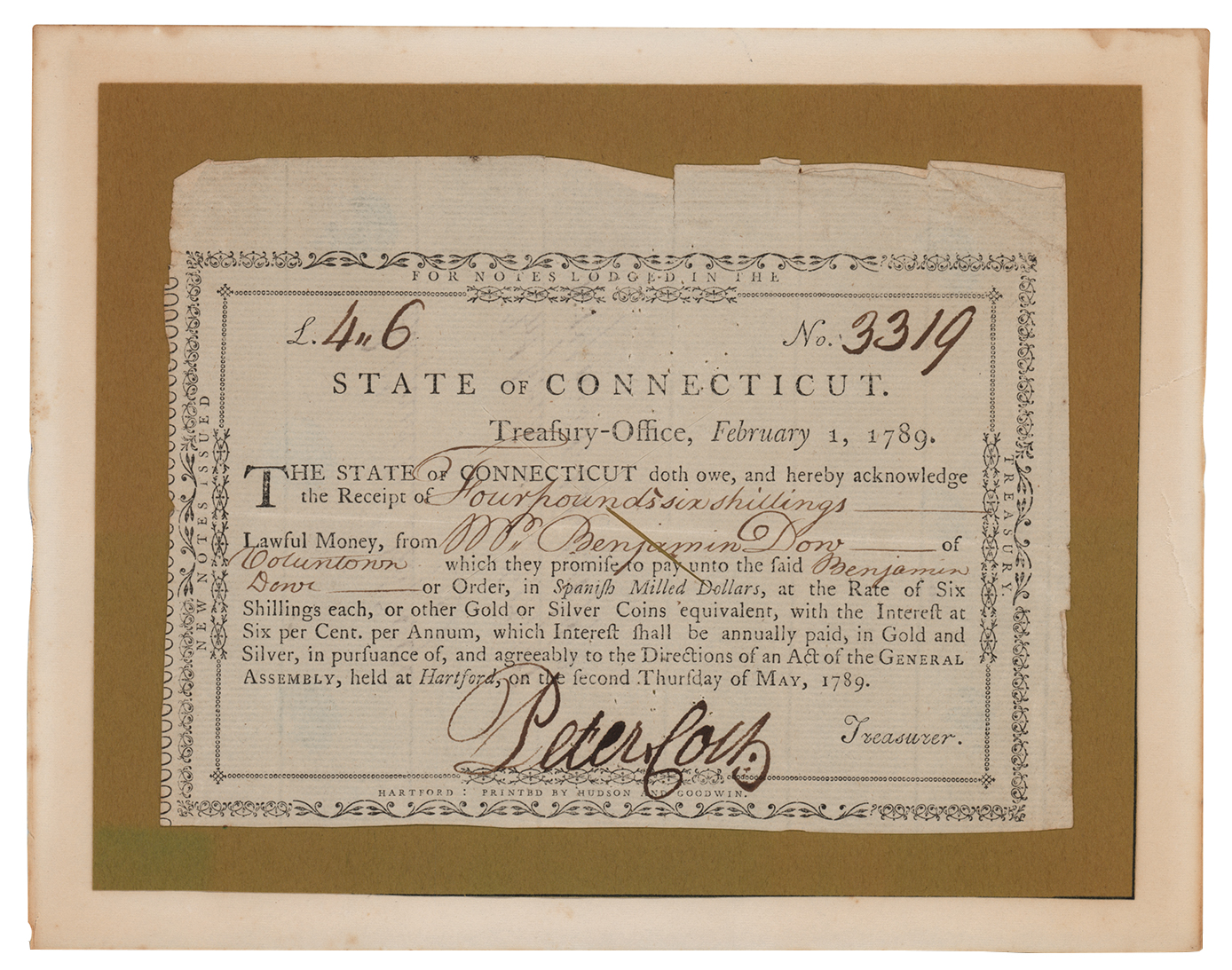 Lot #159 Connecticut: Colt and Wadsworth (2) Documents Signed - Image 2