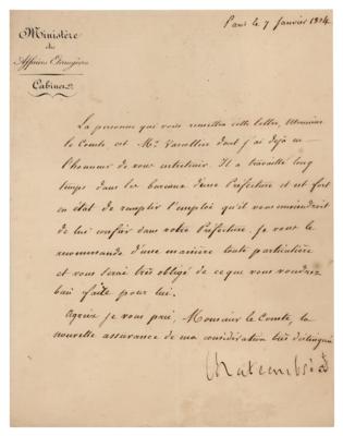 Lot #461 Francois Rene de Chateaubriand Letter Signed - Image 1