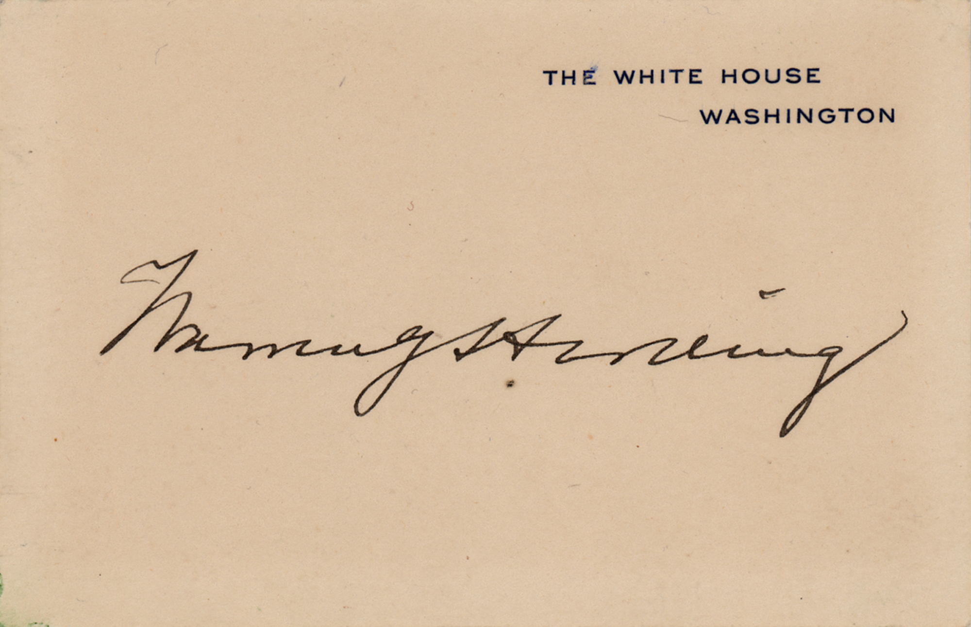 Lot #20 Warren G. Harding Signed White House Card