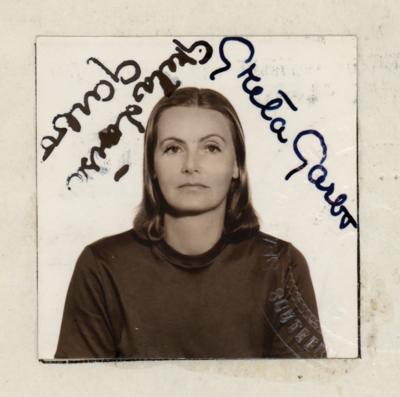 Lot #738 Greta Garbo Thrice-Signed Document and Passport Photo - Image 2