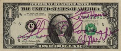 Lot #328 Apollo 16 Prime and Backup Crews Signed One-Dollar Bill - Image 2