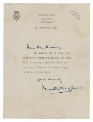 Lot #284 Mountbatten of Burma Typed Letter Signed