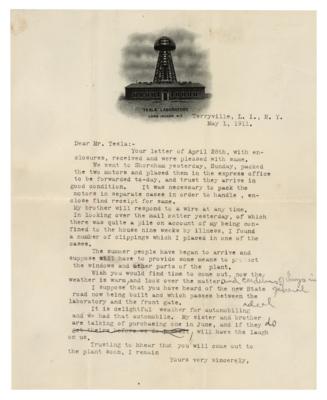 Lot #135 Nikola Tesla Typed Letter Signed on Inventions - Image 2