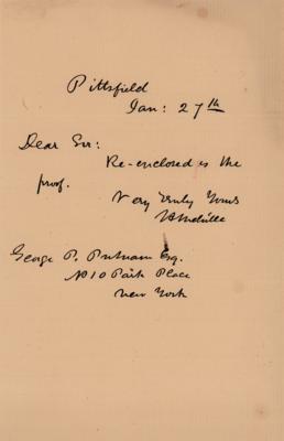 Lot #438 Herman Melville Autograph Letter Signed to George Putnam