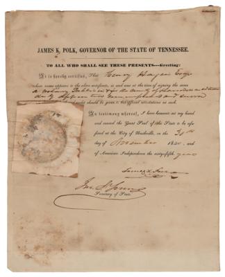 Lot #10 James K. Polk Document Signed as Tennessee Governor
