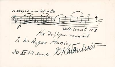 Lot #630 Dmitri Kabalevsky Autograph Musical Quotation Signed