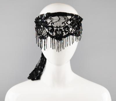 Lot #8009 Prince's Screen- and Stage-Worn 'Purple Rain' Black Lace Mask with Beads and Sequins