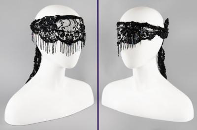 Lot #8009 Prince's Screen- and Stage-Worn 'Purple Rain' Black Lace Mask with Beads and Sequins - Image 2