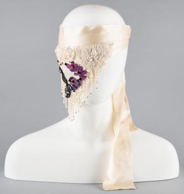 Lot #8010 Prince's Screen- and Stage-Worn 'Purple Rain' White Silk Beaded Mask