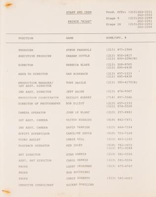 Lot #8049 Prince 'Kiss' Music Video Shooting Pass and Crew List - Image 3