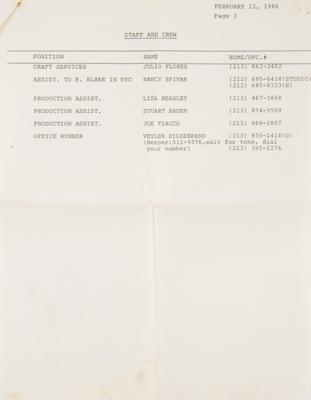 Lot #8049 Prince 'Kiss' Music Video Shooting Pass and Crew List - Image 5