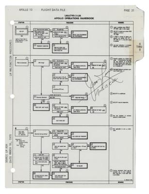 Lot #9374 Apollo 13 Checklist Page Signed by James Lovell (Attested as Flown)