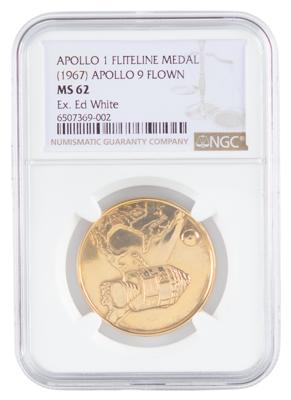 Lot #9168 Apollo 1 Gold Fliteline Medallion, Attested as Flown on the Apollo 9 Mission - From the Family Collection of Ed White II