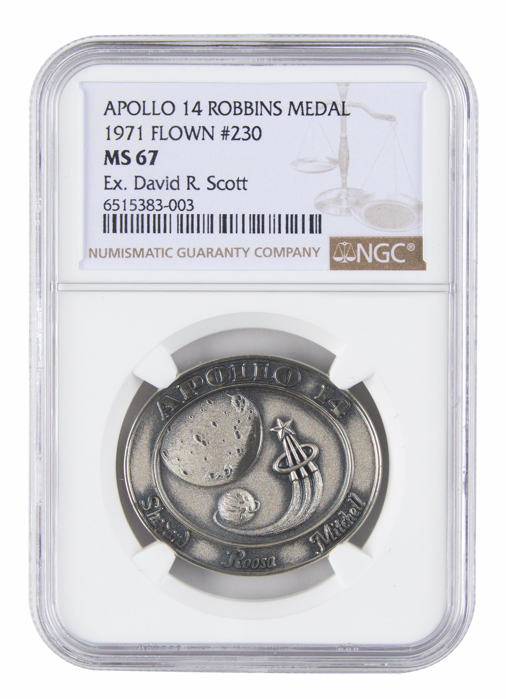 Lot #9425 Dave Scott's Apollo 14 Flown Robbins Medallion
