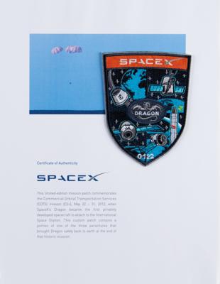Lot #9889 SpaceX Dragon Employee Patch with Flown Parachute Fabric