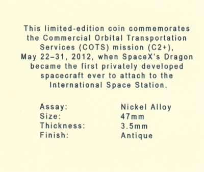 Lot #9893 SpaceX COTS Demo Flight 2 Employee Medallion - Image 4
