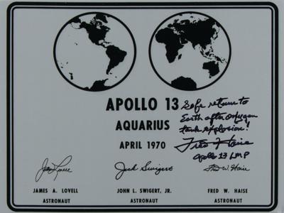 Lot #9382 Fred Haise Signed Apollo 13 Lunar Plaque