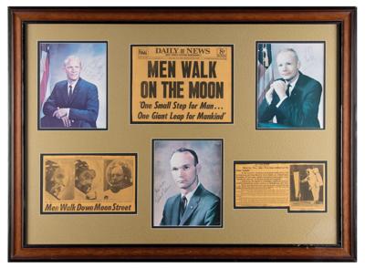 Lot #9272 Apollo 11 Crew (3) Signed Photographs and Newspaper Display