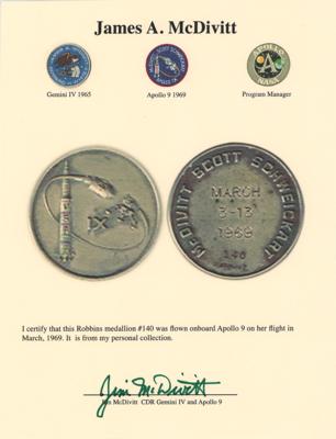Lot #9222 Jim McDivitt's Apollo 9 Flown Robbins Medallion - Image 3