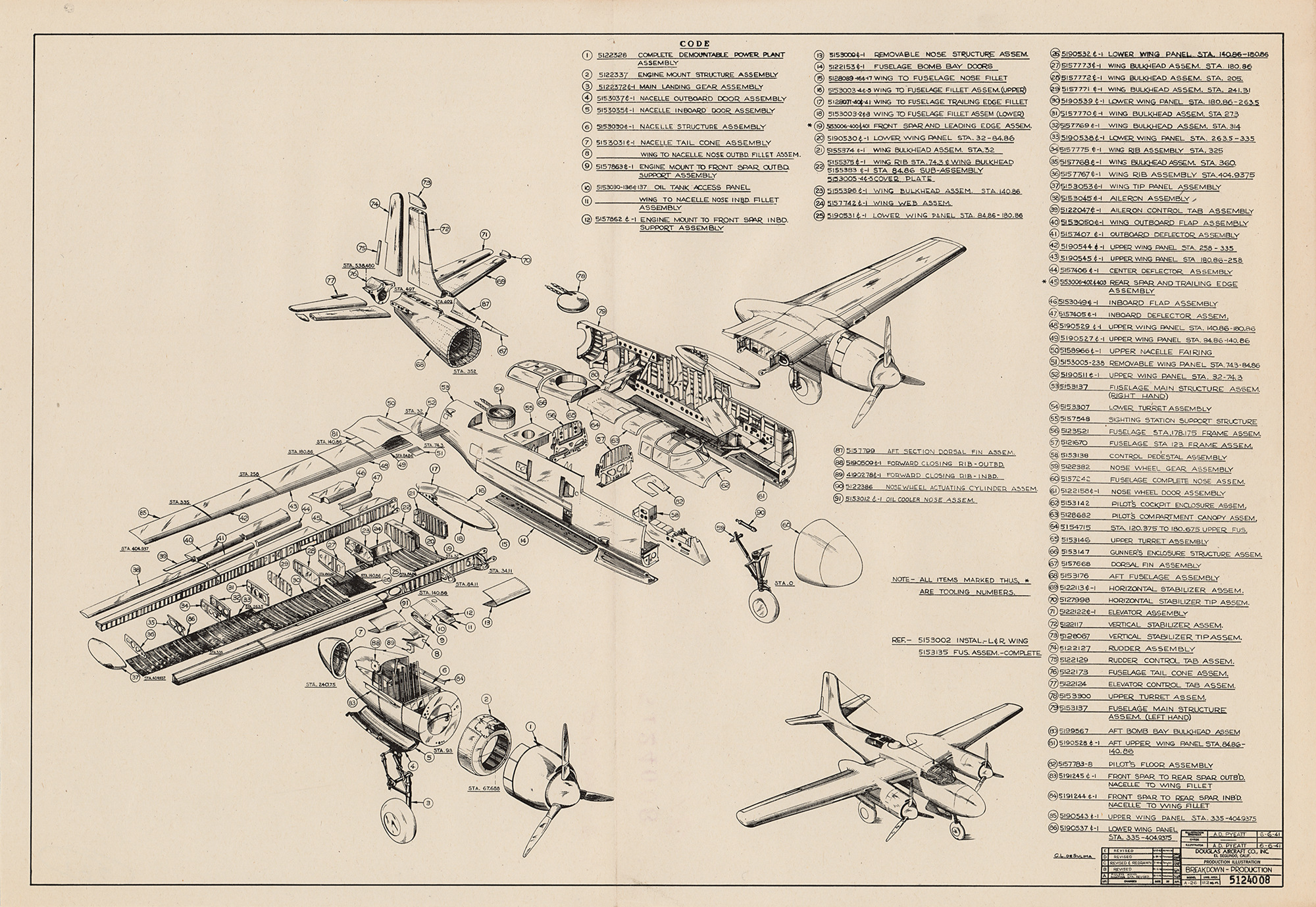 Lot #9022 World War II: Douglas A-26 Invader Schematic