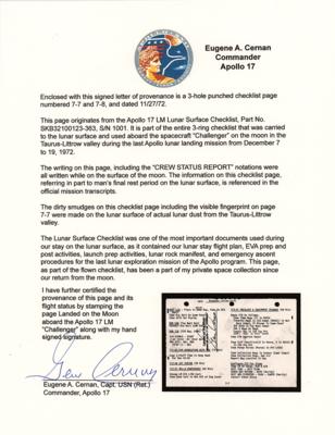 Lot #9526 Gene Cernan's Apollo 17 Lunar Surface Flown Checklist Page - Image 5