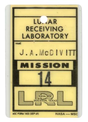 Lot #9384 Jim McDivitt's Apollo 14 Lunar Receiving Laboratory Badge
