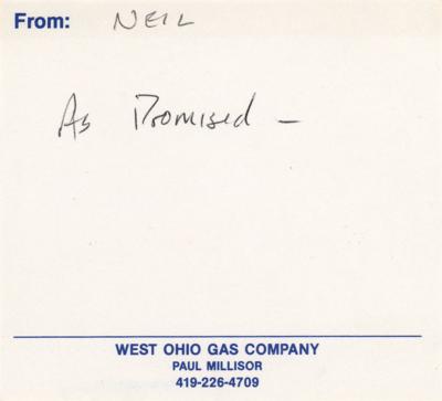 Lot #9301 Neil Armstrong Autograph Note Signed