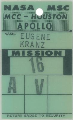Lot #9498 Gene Kranz's Apollo 16 MCC Badge
