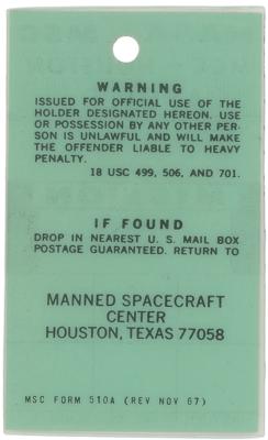 Lot #9498 Gene Kranz's Apollo 16 MCC Badge - Image 3