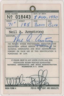 Lot #9816 Neil Armstrong's Signed Rogers Commission ID Badge - Image 2