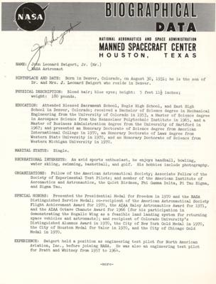 Lot #9412 Jack Swigert Signed NASA Biographical