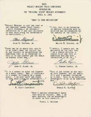 Lot #9081 Mercury Astronauts Signed Souvenir Typescript
