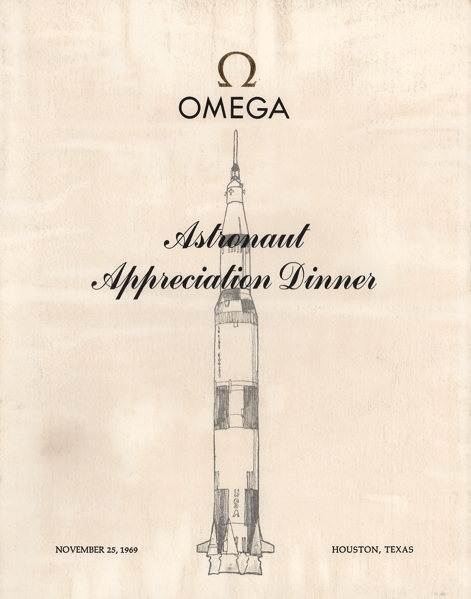 Lot #9011 Neil Armstrong's Omega Apollo Astronaut Appreciation Dinner Menu