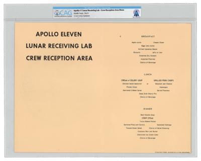 Lot #9277 Neil Armstrong's Lunar Receiving Lab Crew Menu
