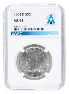 Lot #9308 Neil Armstrong's Kennedy Half Dollar (MS65) - Image 1