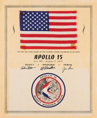 Lot #9453 Apollo 15 Flown Flag on Crew-Signed Certificate