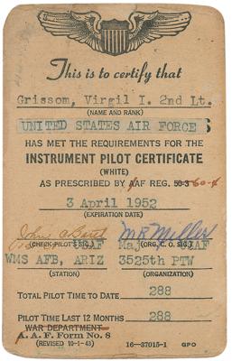 Lot #9073 Gus Grissom's Instrument Pilot Certificate Card