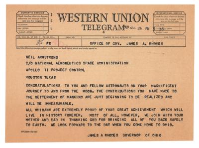 Lot #9278 Neil Armstrong: Apollo 11 Telegram from Ohio Governor
