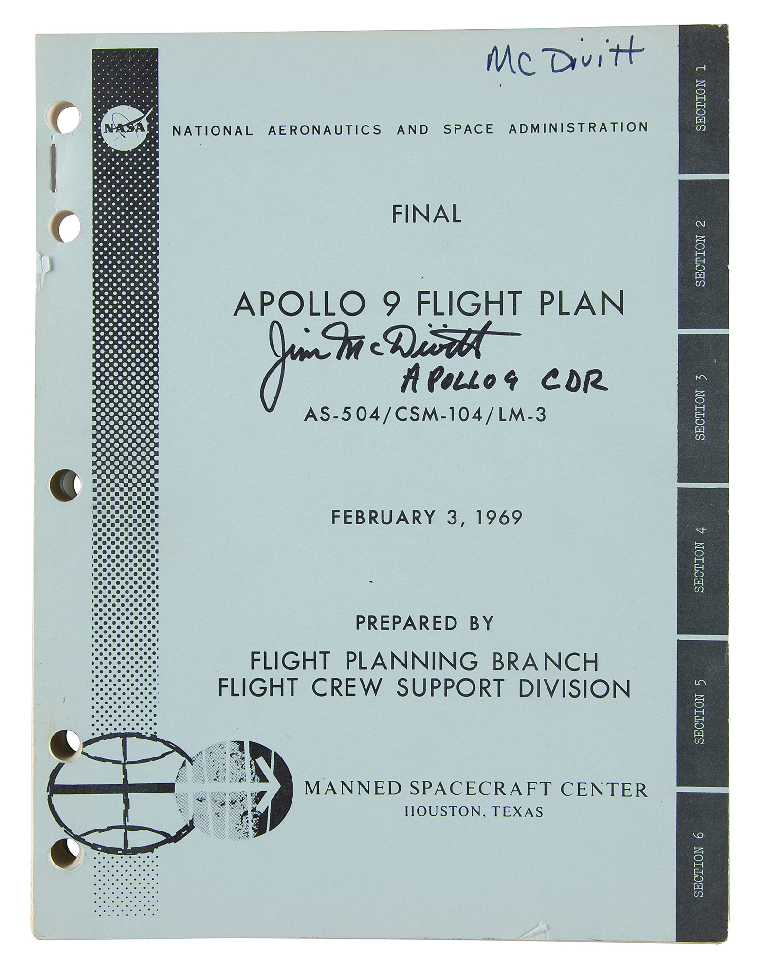 Lot #9226 Jim McDivitt's Apollo 9 Final Flight Plan