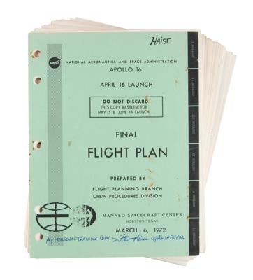 Lot #9505 Fred Haise's Training-Used Apollo 16 Final Flight Plan