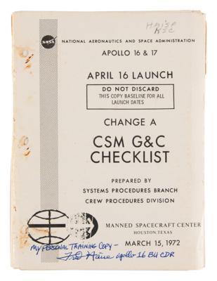 Lot #9508 Fred Haise's Training-Used Apollo 16 CSM G&C Checklist