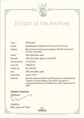 Lot #9003 Ron Evans's 18K Gold Omega Speedmaster Professional Watch - Image 11