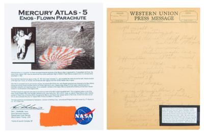 Lot #9112 Mercury Atlas-5: Mary Bubb Notes and Parachute Swatch