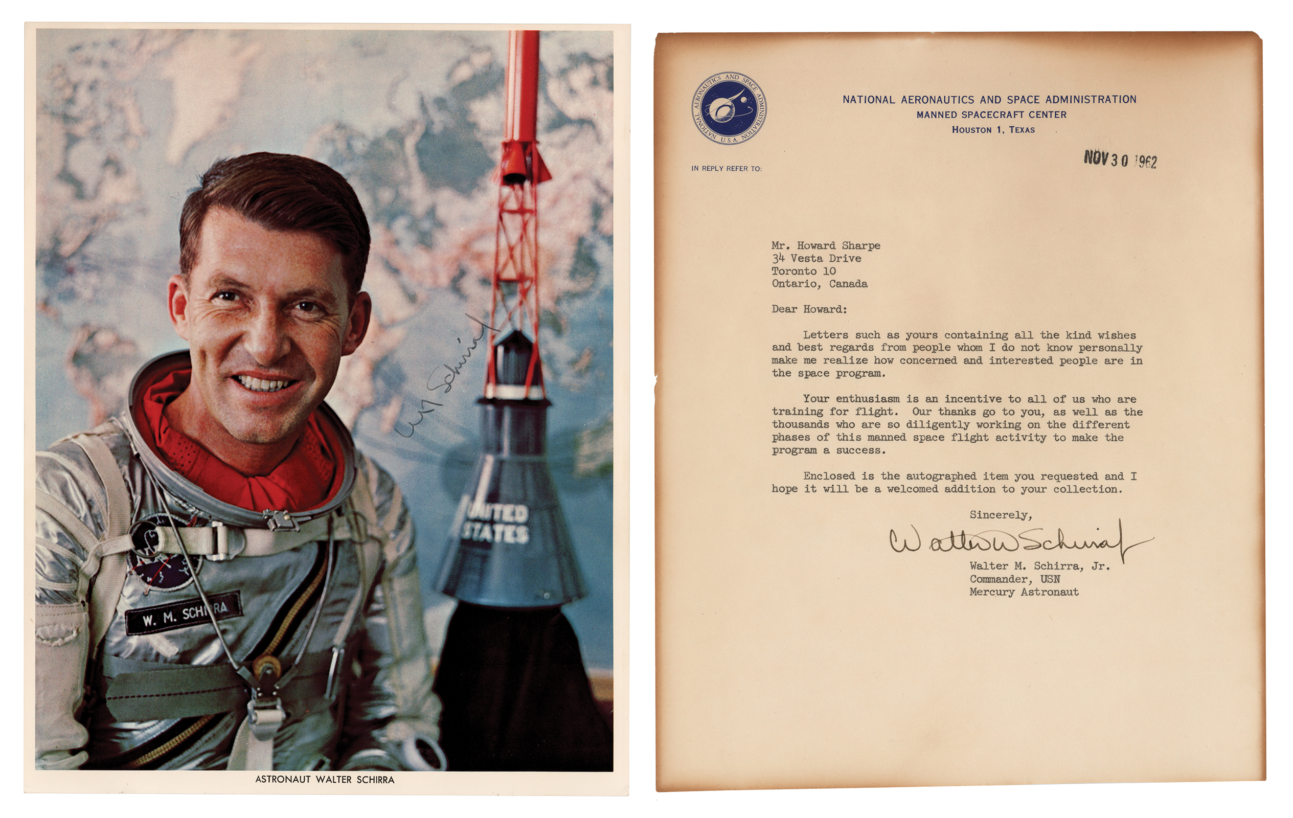 Lot #9116 Wally Schirra Typed Letter Signed and Signed Photograph