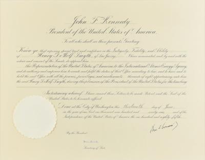 Lot #40 John F. Kennedy Document Signed as President for International Atomic Energy Agency - Image 1