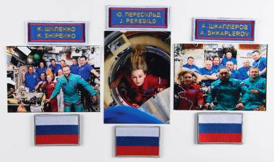 Lot #416 Soyuz MS-19 Movie Challenge Crew (6) Spare Cosmonaut Name Tags and Russian Flag Patches - Image 1