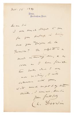 Lot #181 Charles Darwin Autograph Letter Signed on 'Origins of the Family' - Image 1