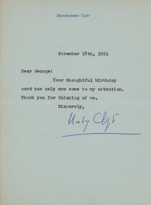 Lot #565 Montgomery Clift Typed Letter Signed