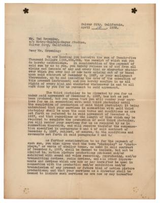 Lot #667 Louis B. Mayer Signed Contract Sent to Tod Browning - Image 2