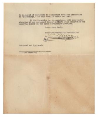 Lot #667 Louis B. Mayer Signed Contract Sent to Tod Browning - Image 1